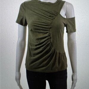 LNA cut out one shoulder ruched women’s Olive Green Ruched Top